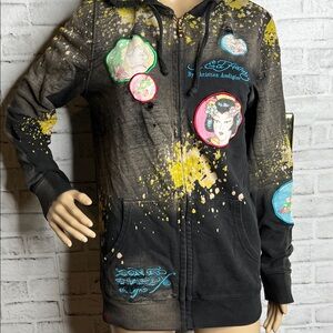 Vtg y2k Ed Hardy patch distressed hoodie